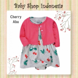 PD615 Dress Anak Jumpsuit Rok Dress Bolero Cherry Abu  large